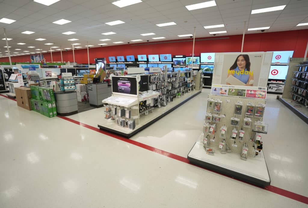 A target store has a lot of electronics on display.