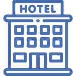 A hotel icon on a white background.