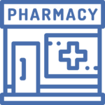 A pharmacy icon with the word pharmacy on it.